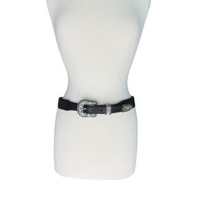 Ariat Leather Shimmering Rhinestones Silver Head Western Black Belt Medium